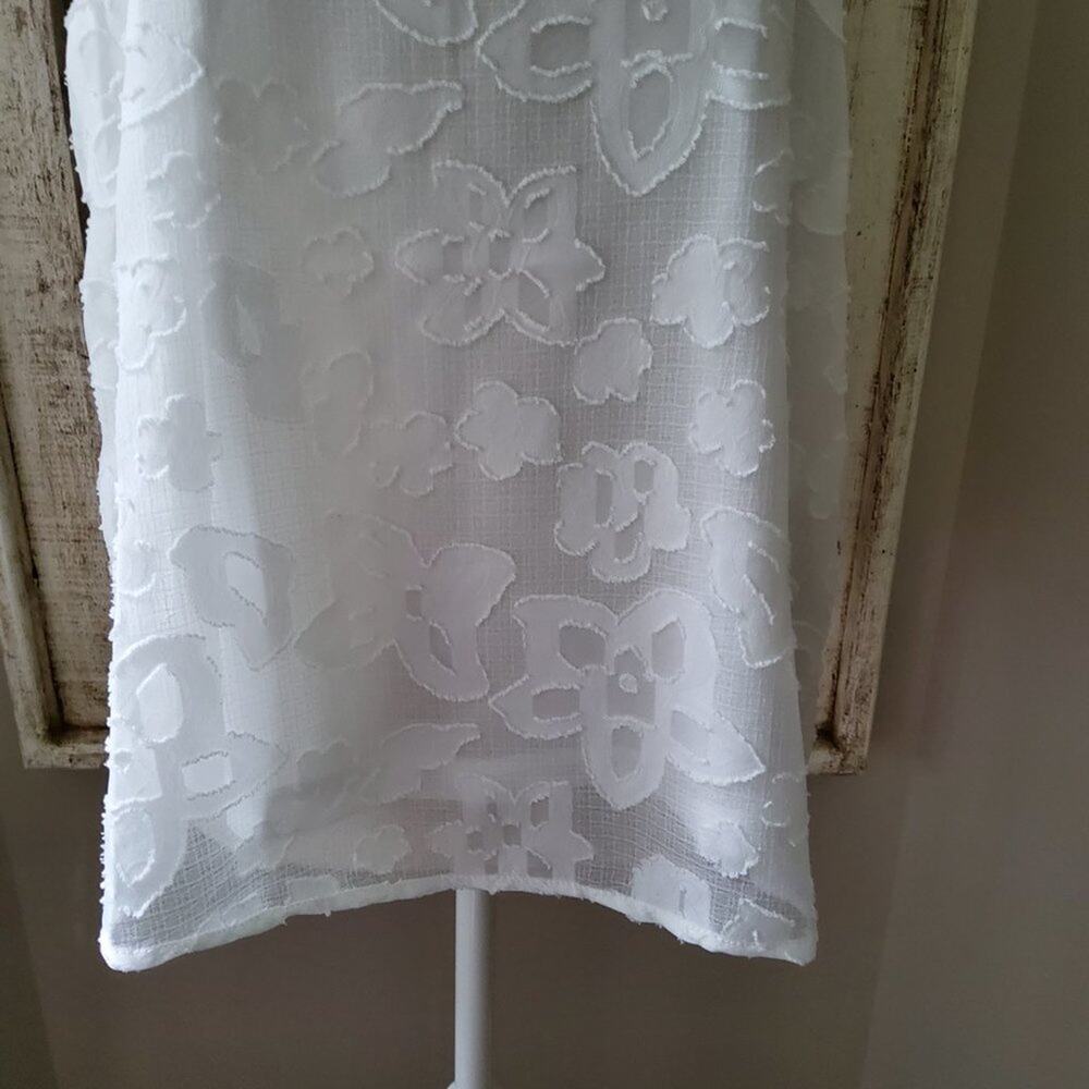 Zac & Rachel White Jacquard Floral Sleeveless Tank Ruffle Strap Romantic Boho - Picture 4 of 7